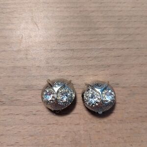 Vintage Silver And Diamond Faux Clip On Earrings